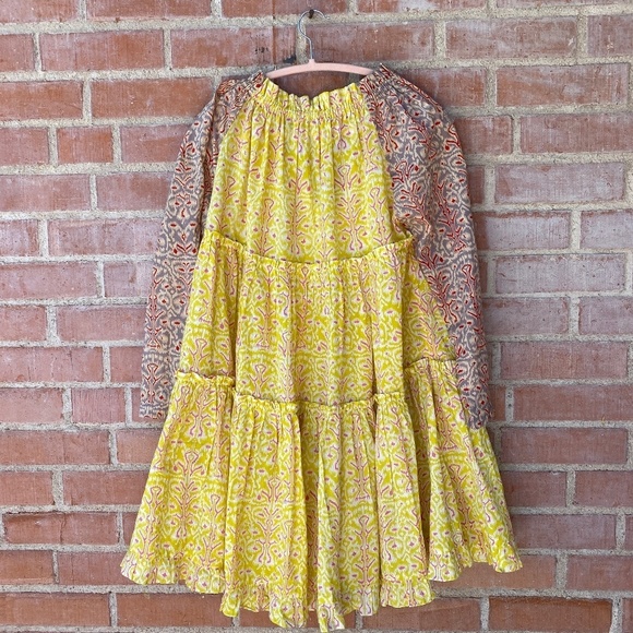 Charina Sarte‎ Swing Mini Dress Women's S Yellow Pink Poppy India Print - Picture 6 of 16